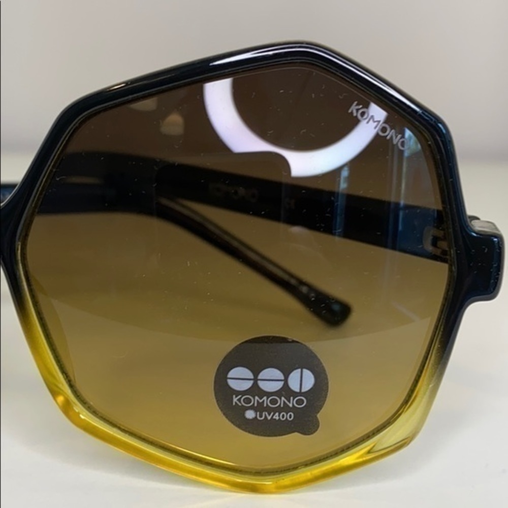 Komono Sunglasses NEW The Bonnie Oversized Geometric Gradient Black Yellow - Picture 10 of 15